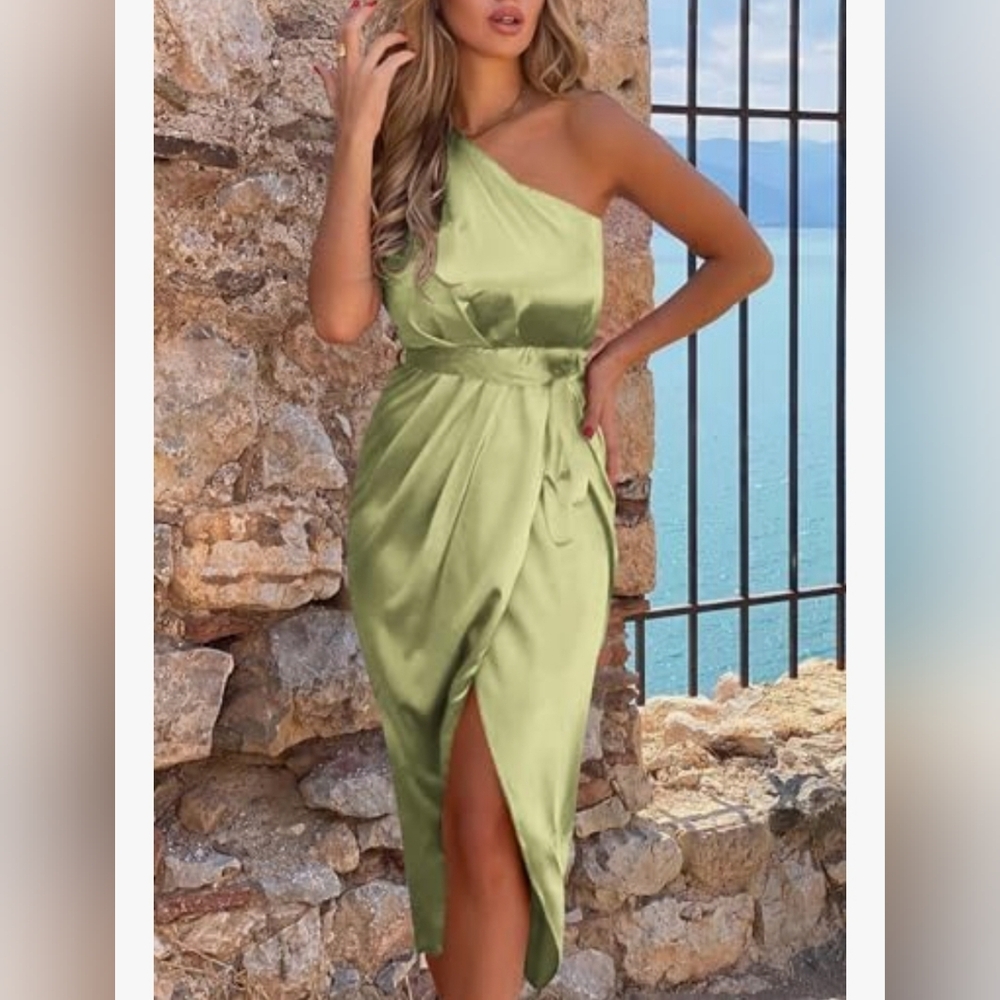 PRETTYGARDEN Women's Large Summer Ruched Bodycon Dress Sleeveless One Shoulder W